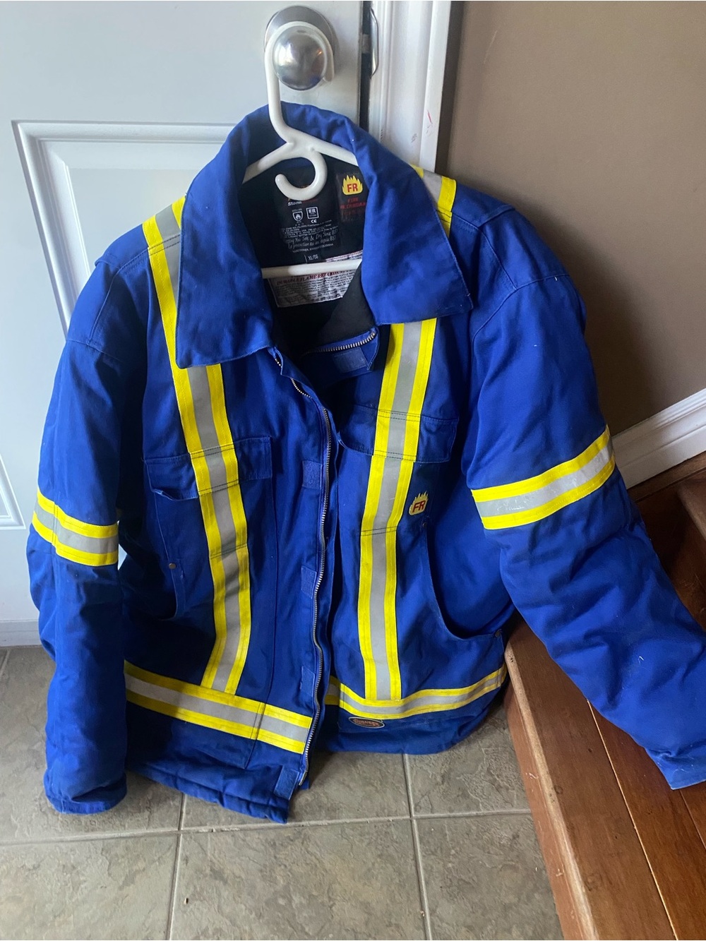 PIONEER Blue High-Visibility Puffer Jacket with Yellow Striping